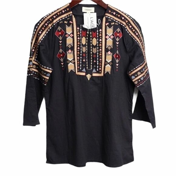 L'AGENCE Bohemian Black Embroidered Tunic Small - Picture 1 of 7